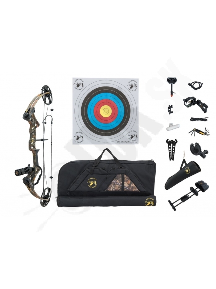 4.3. Topoint M1 Deluxe kladkový luk veľký kompletný set camo 20-70 lbs komplet s taškou, loveckým držiakom a stojanom (12473)