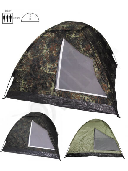 9. Maskovací a outdoorový nepremokavý stan MFH pre 3 osoby flectarn/woodland/OD green