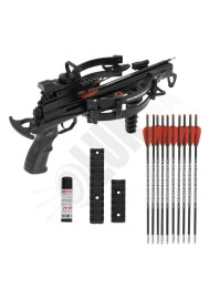 Krátka veľmi silná ručná reverzná pištoľová kuša SUPERSONIC REV 120 lbs až do 420 fps v sete s 10 šípami (802492)